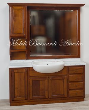 Mobile bagno stile classico arte povera in legno massello di noce con marmo di Carrara